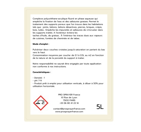 Étiquette verso du produit